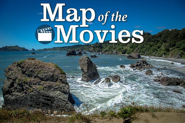 Beach with map of the movies written over it